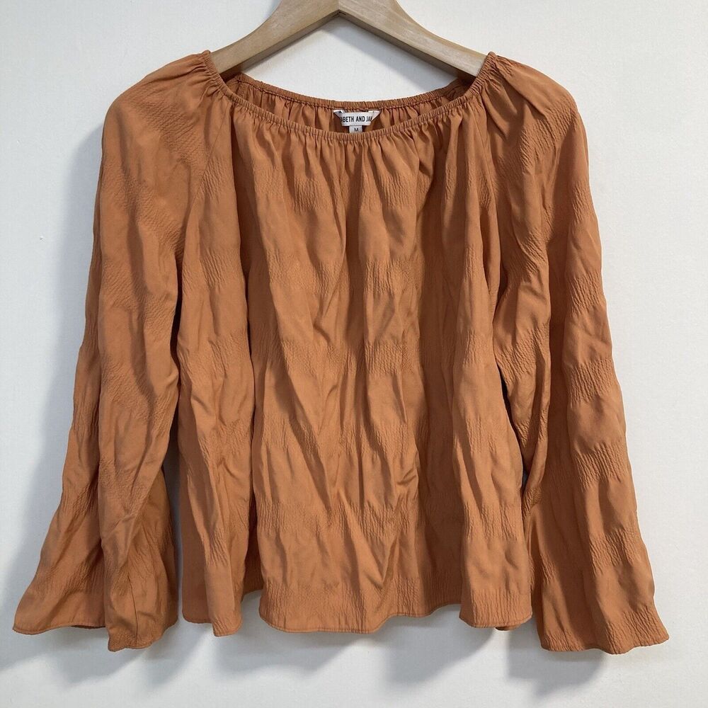 Elizabeth & James Sz Medium Orange Off the Shoulder Top 3/4 Sleeve Flowy Boho